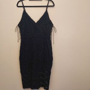 Adelyn Rae Black Drawstring Netted Lace Crochet Party Dress. Size Large